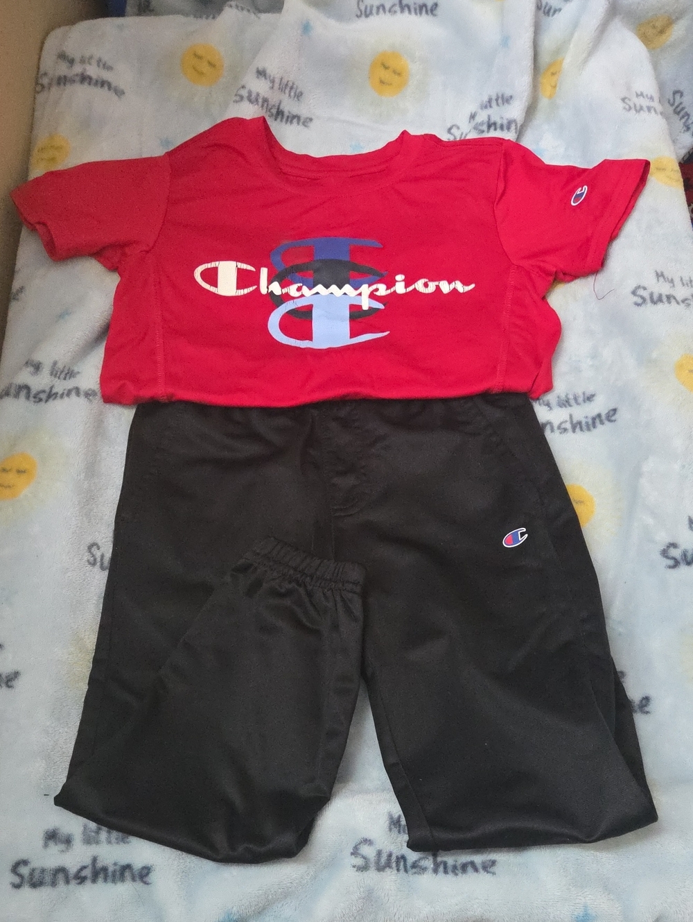 Champion Red Logo Shirt And Pant Set For Kids